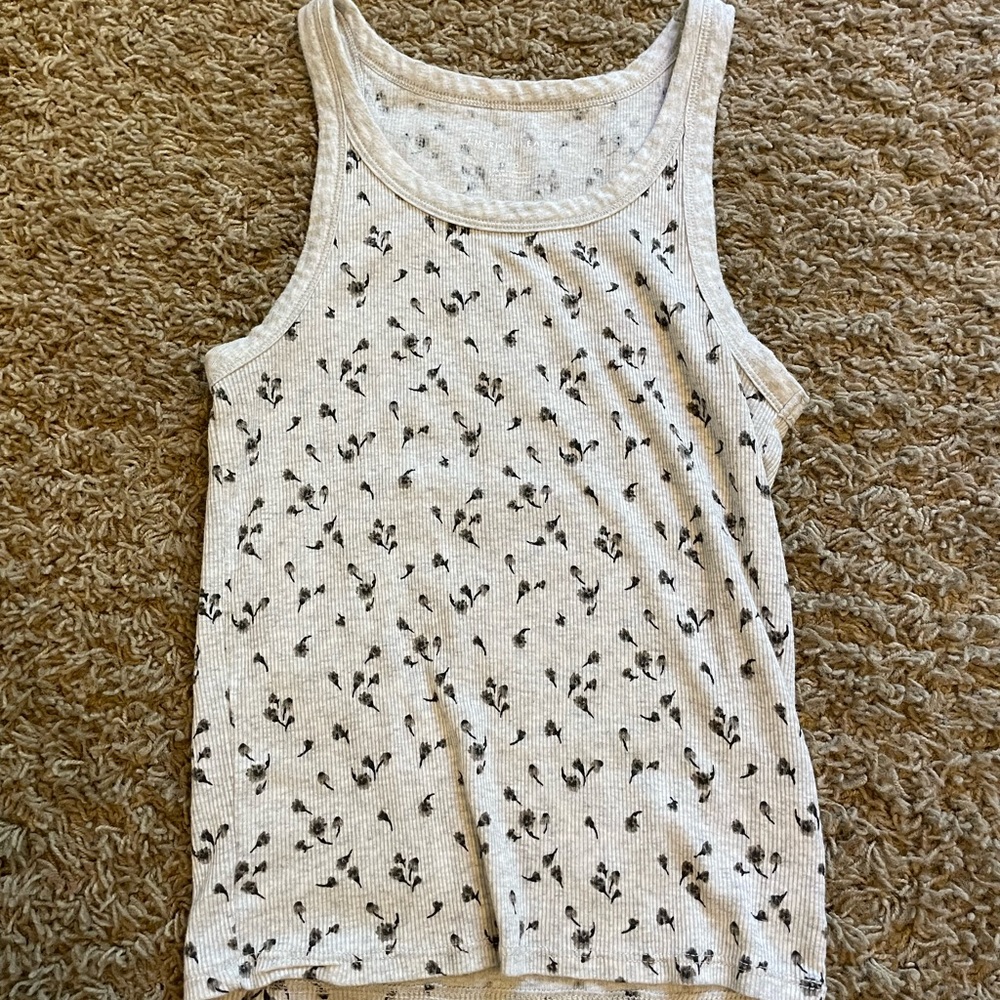 flower print white and black american eagle tank top